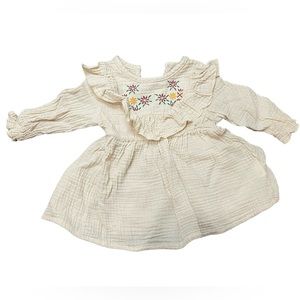 Baby floral embroidery ruffle trim flounce sleeve dress